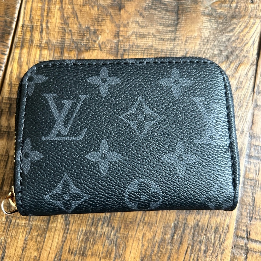 Black Monogram Zipped Card Holder